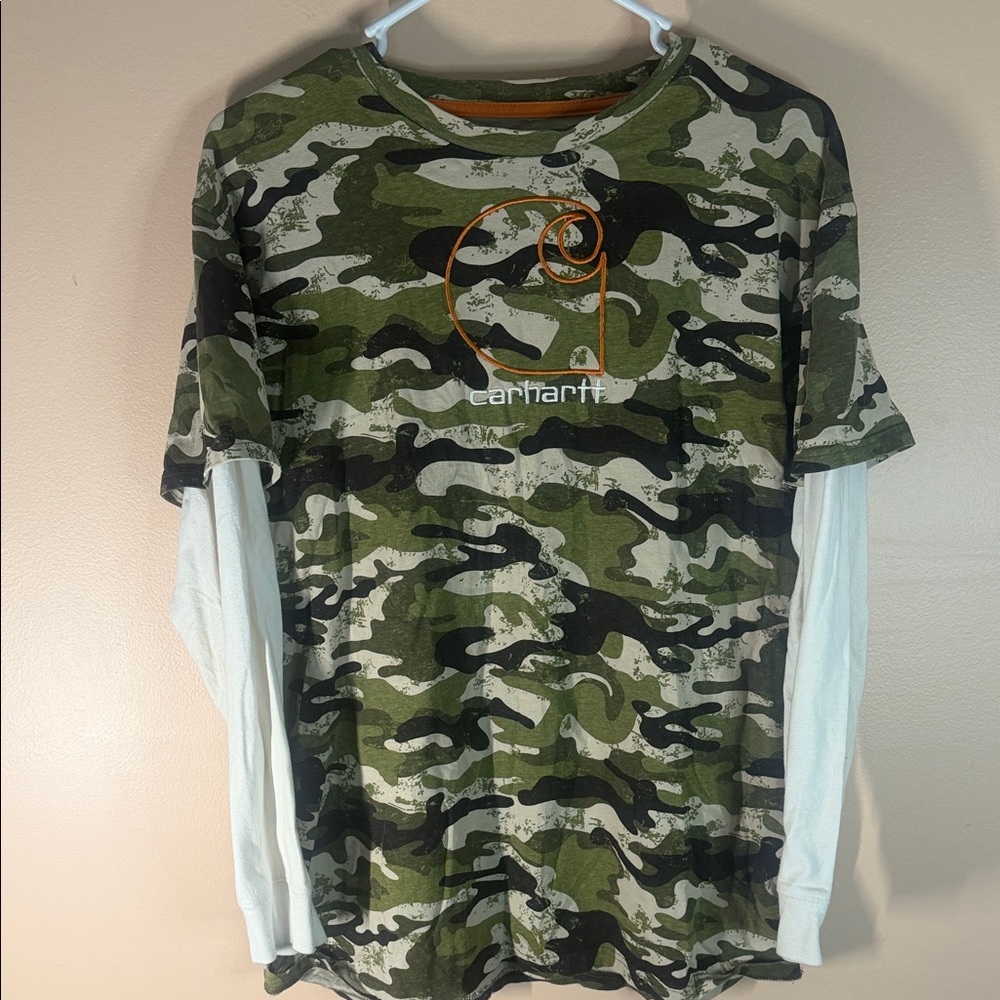 Carhartt Kids Green Camouflage Long Sleeve Tee
